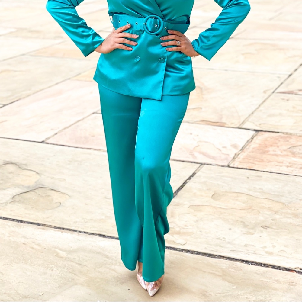 Turquoise Blue Silk Pants